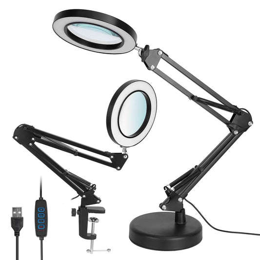 2-in-1 LED Magnifier Desk Lamp with 8x Magnifying Glass