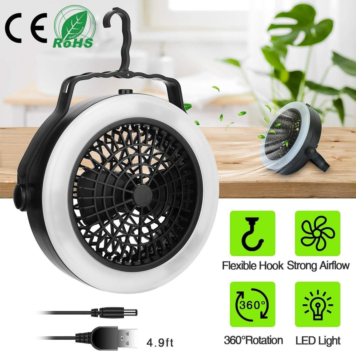 2-in-1 Outdoor Battery/USB Operated Portable Camping LED Fan