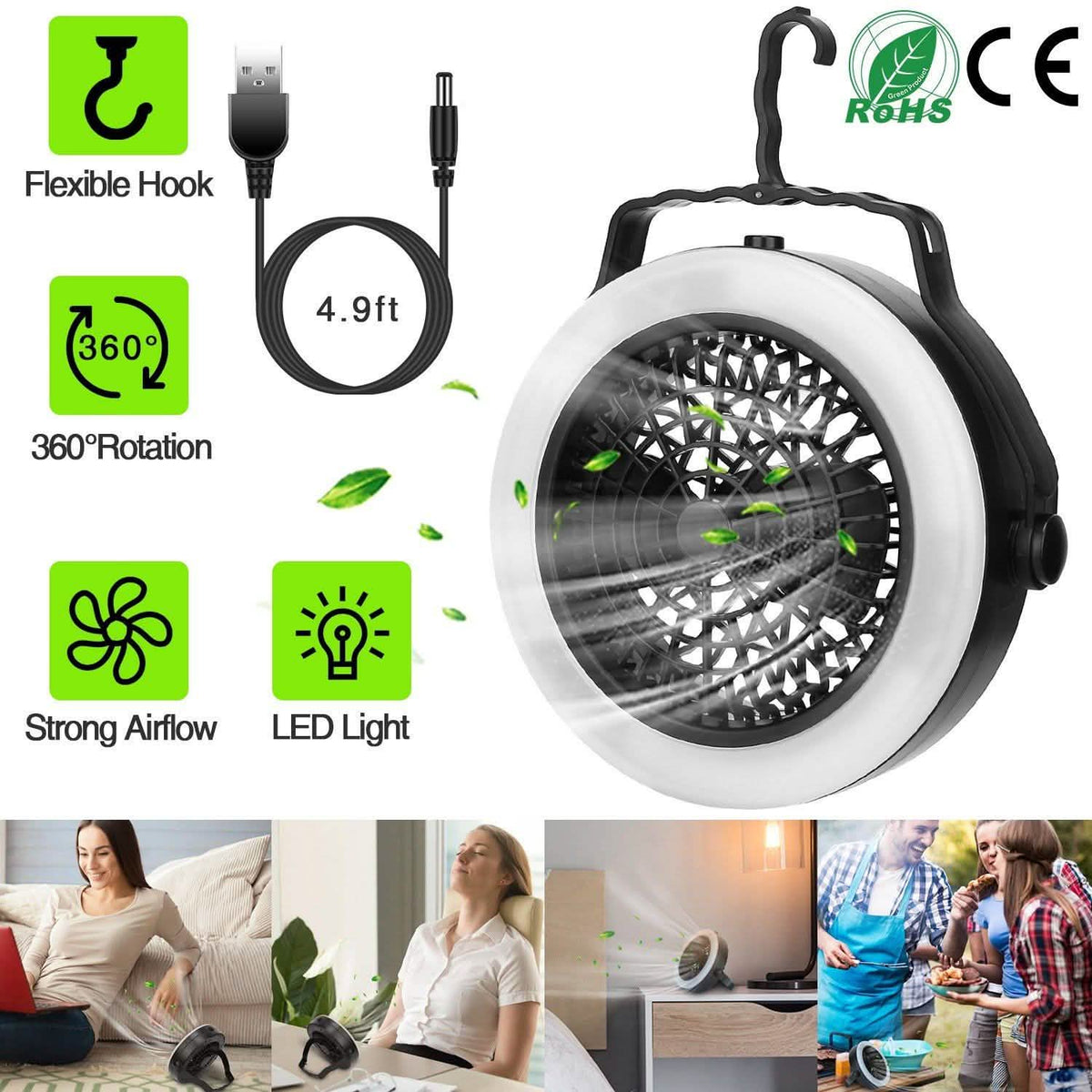 2-in-1 Outdoor Battery/USB Operated Portable Camping LED Fan