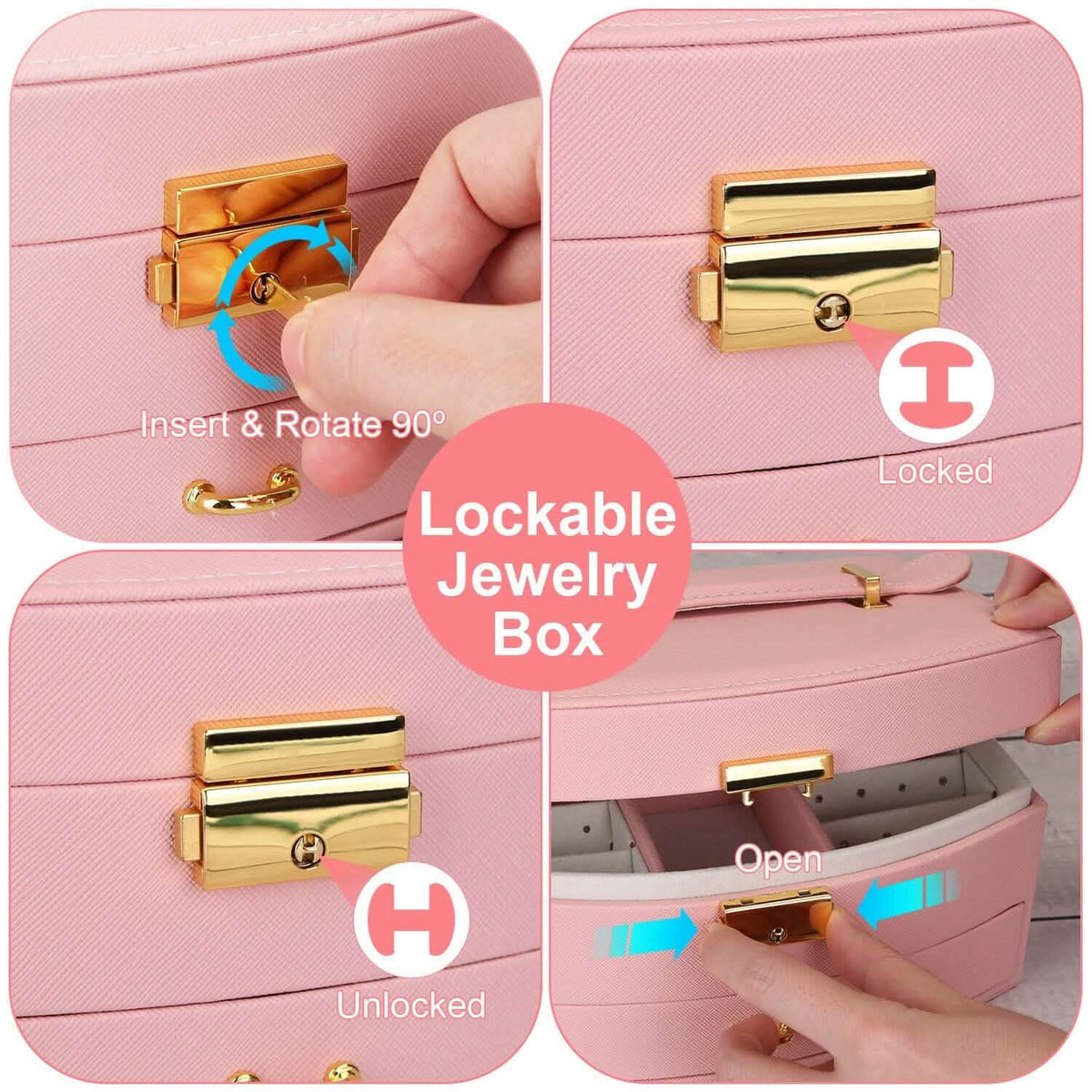 2-Layer Lockable Leather Jewelry Box