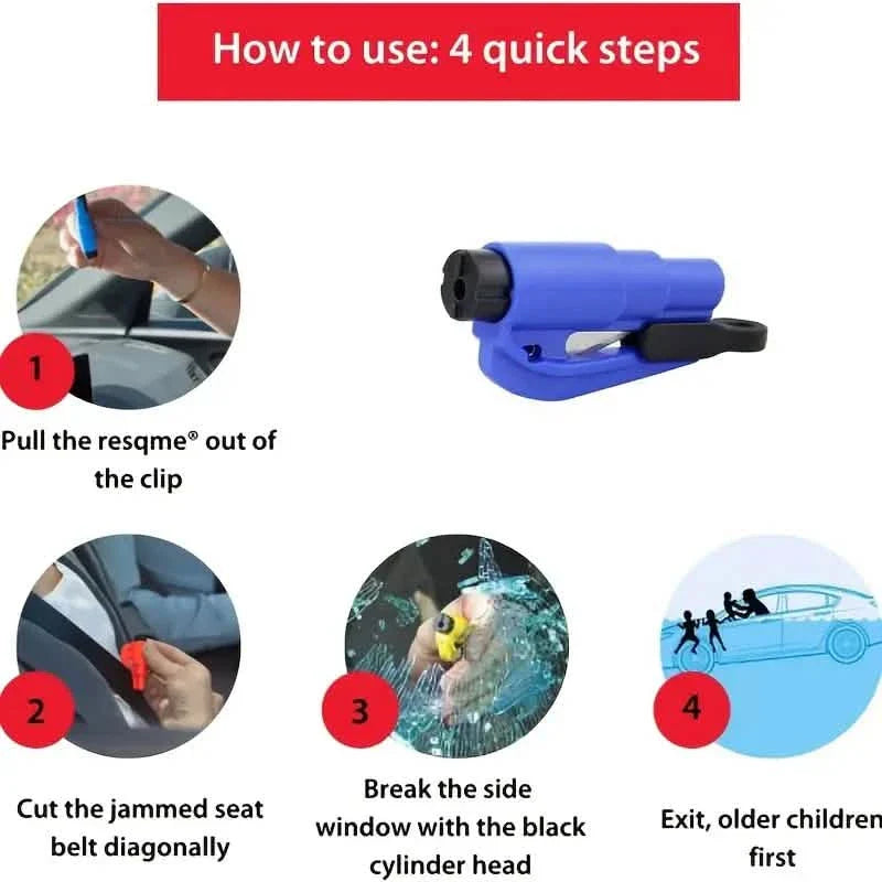 2-Pack: 2-in-1 Emergency Car Escape Tool: Safety Belt Cutter, Metal Safety Hammer & Window Breaker