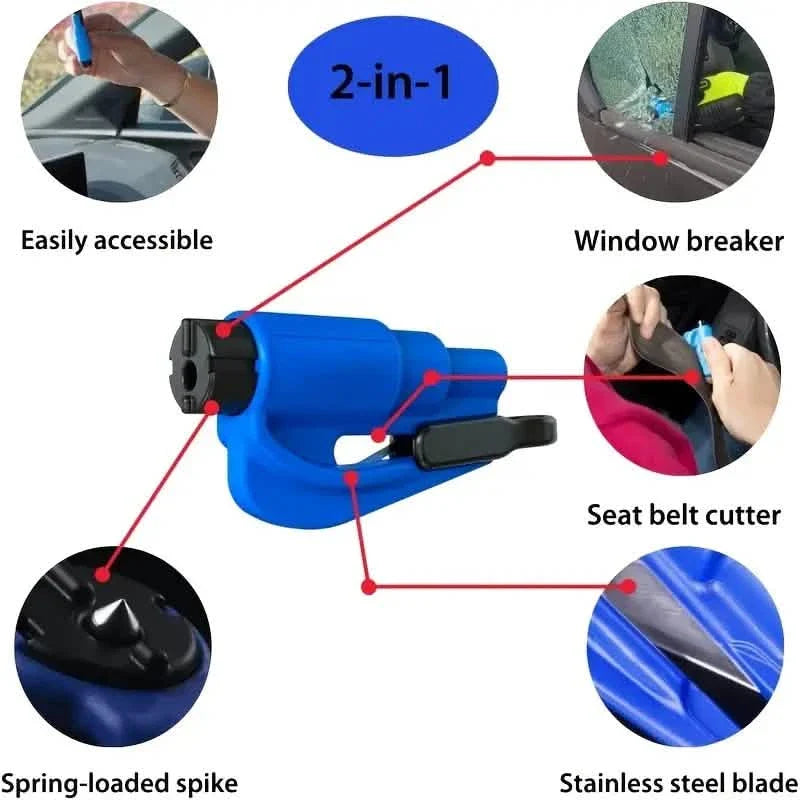 2-Pack: 2-in-1 Emergency Car Escape Tool: Safety Belt Cutter, Metal Safety Hammer & Window Breaker