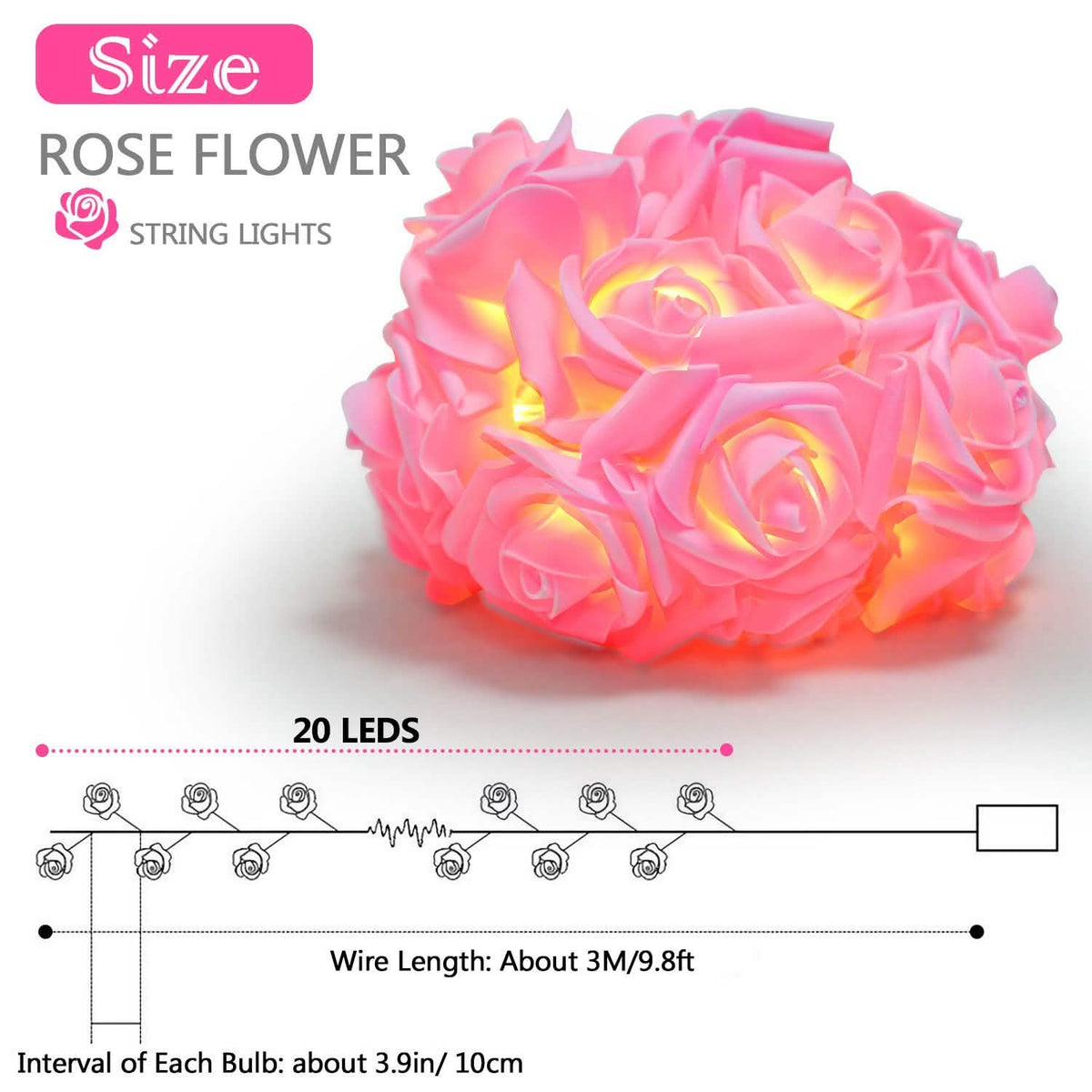 2-Pack: 40 LEDs Rose Flower String Lights