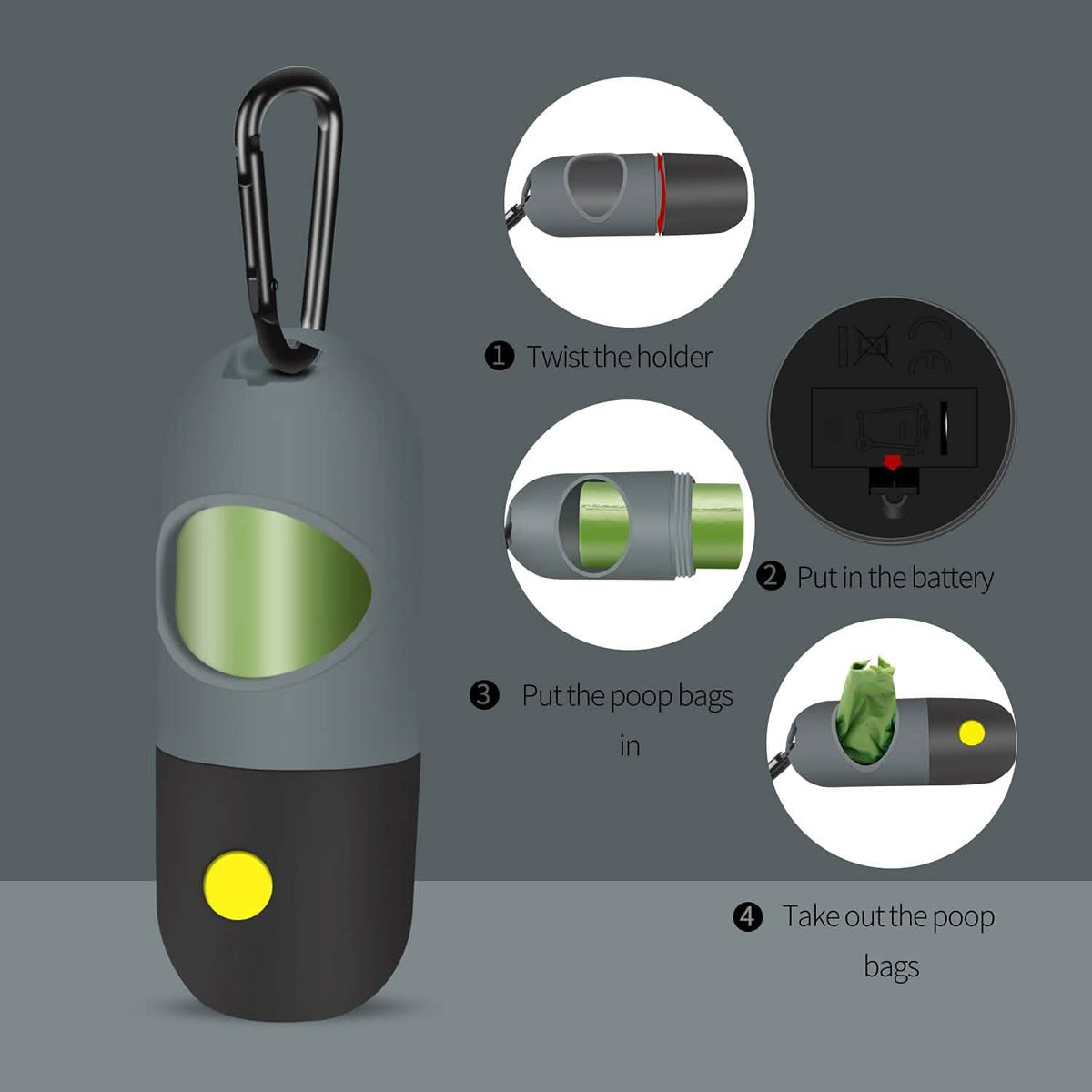 2-Pack: Dog Poop Bag Dispenser with Built-in LED Flashlight