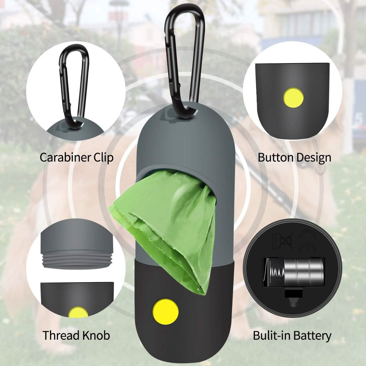 2-Pack: Dog Poop Bag Dispenser with Built-in LED Flashlight