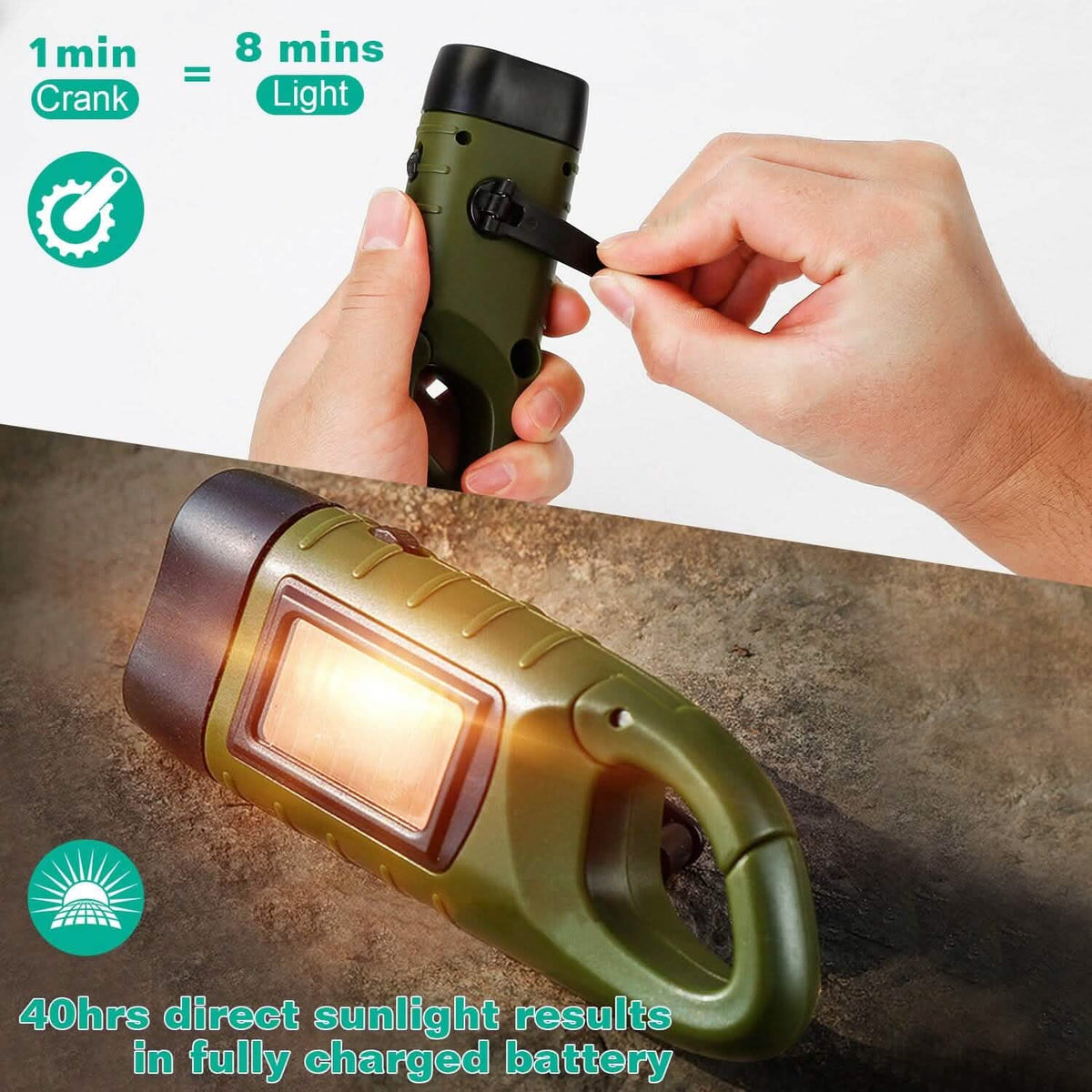 2-Pack: Hand Crank Solar Powered Flashlight
