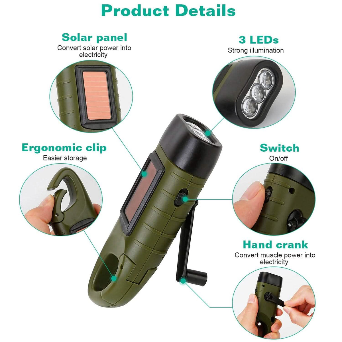 2-Pack: Hand Crank Solar Powered Flashlight