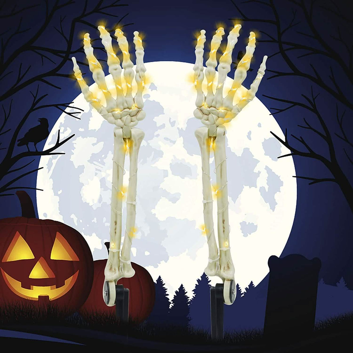 2-Pack: Light Up Skull Arm Stakes