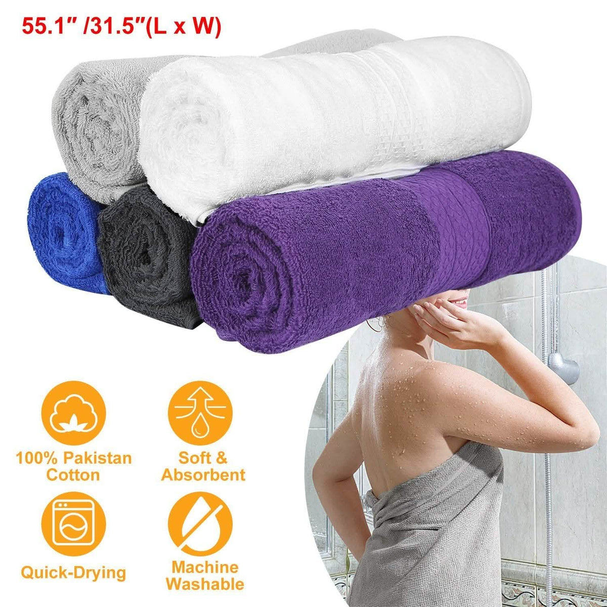 2-Pack: Pakistan Cotton Bath Towel