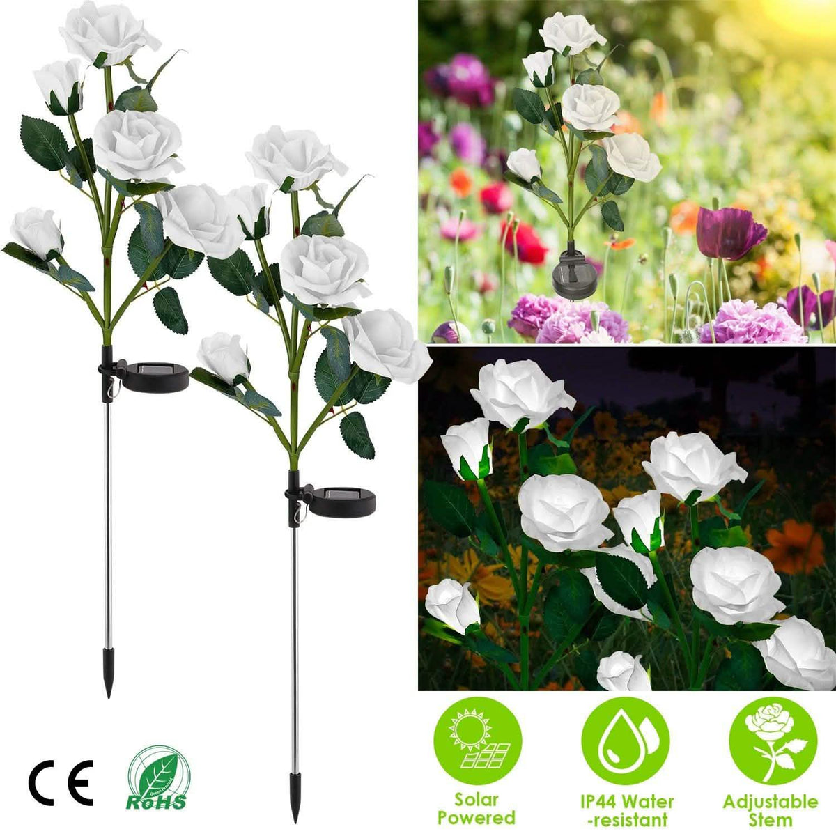 2-Pack: Solar Powered Rose Flower LED Decorative Lamp
