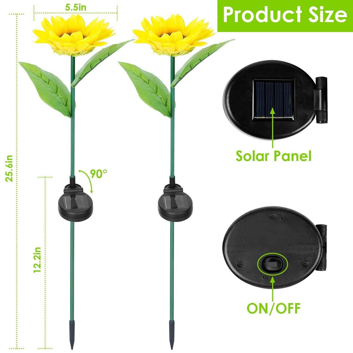 2-Pack: Solar Powered Sunflower Lights LED Decorative Stake Lamp