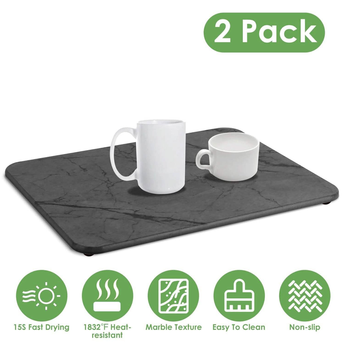 2-Pack: Stone Dish Drying Mat Silicone Diatomaceous Earth Mat