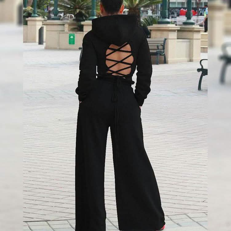 2-Piece: Drawstring Open Back Loose Trouser Legs Suit