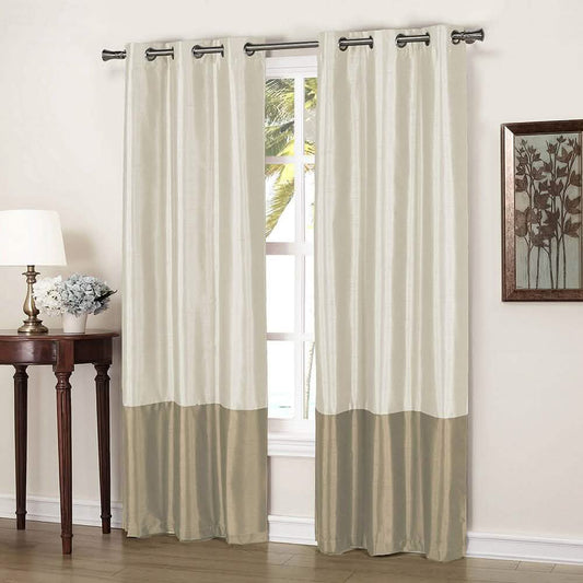 2-Piece: Faux Silk Thermal Two Toned Blackout Grommet Window Curtain Panels Set