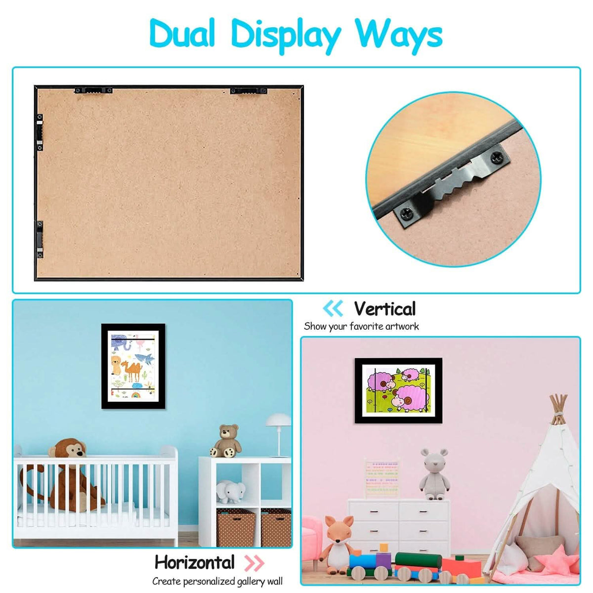 2-Piece: Kids Art Frame Front Opening Wooden Picture Frame