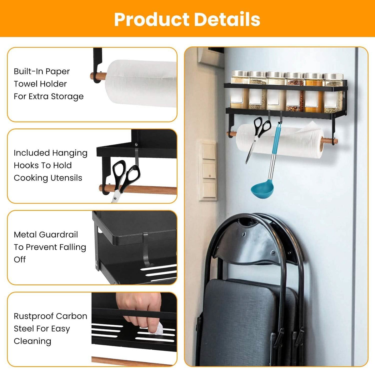 2-Piece: Magnetic Spice Racks for Refrigerator with Paper Towel Holder