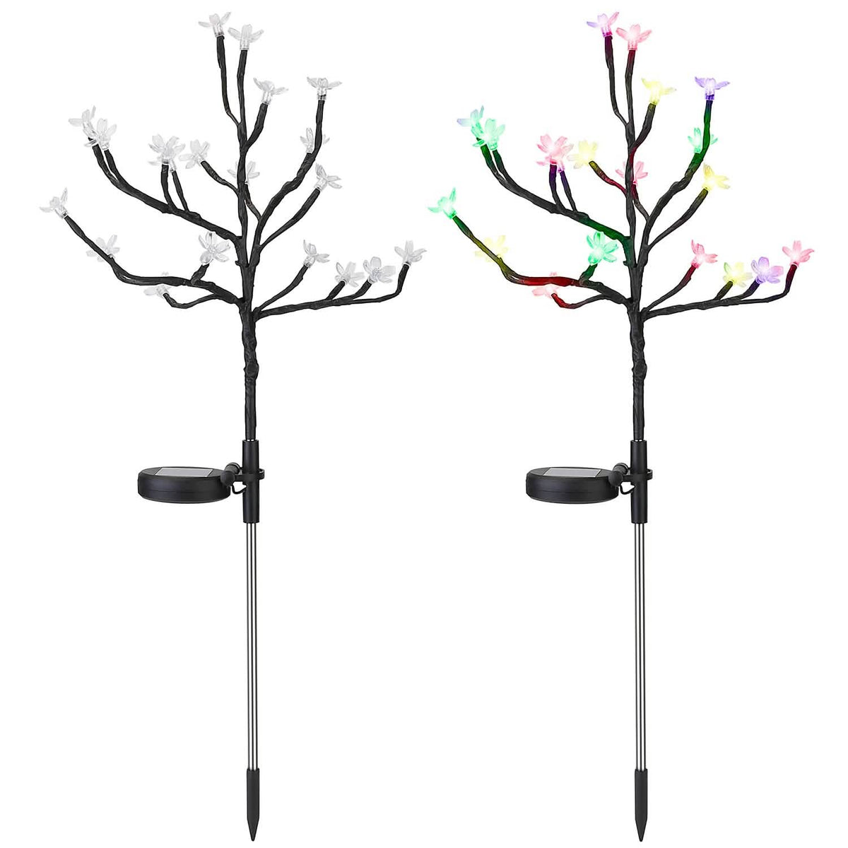 2-Piece: Outdoor Solar Light Cherry Blossom Flower Landscape Light