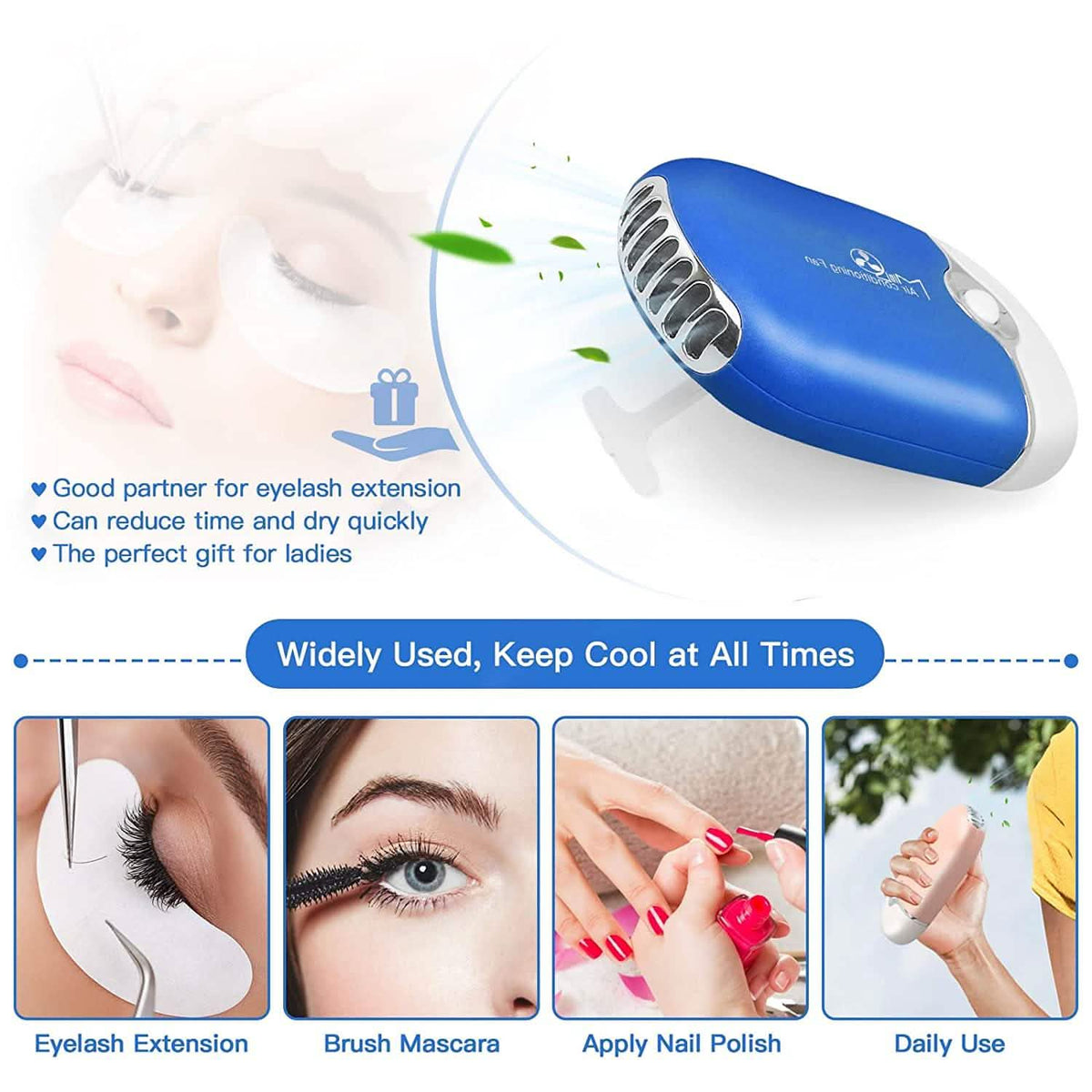 2-Piece: Rechargeable Handheld Mini Eyelash Fan