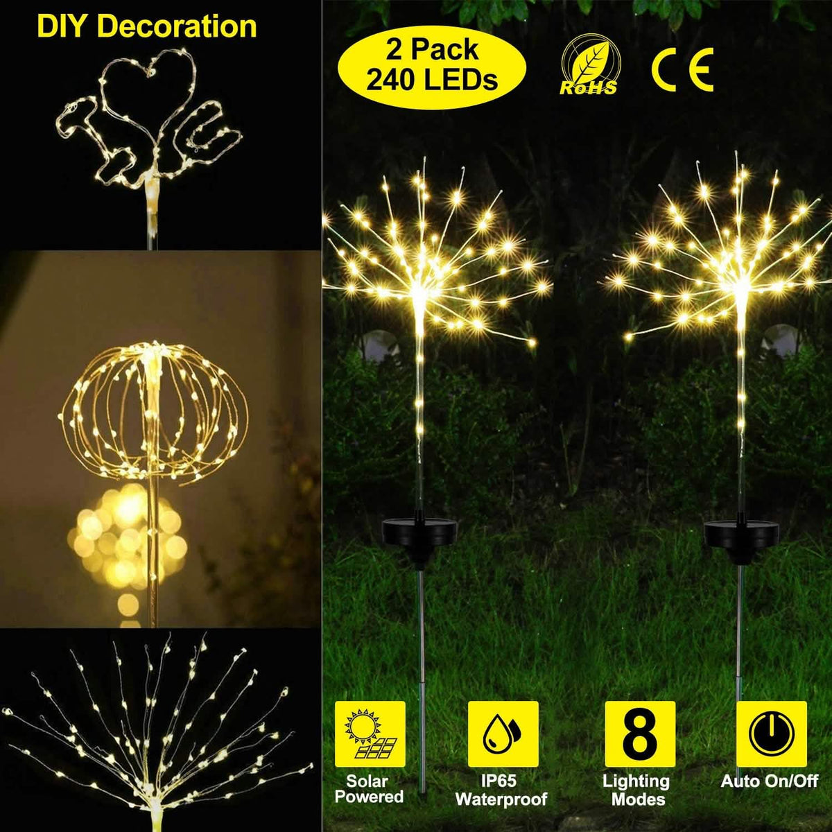 2-Piece: Solar Powered Starburst Garden Lights