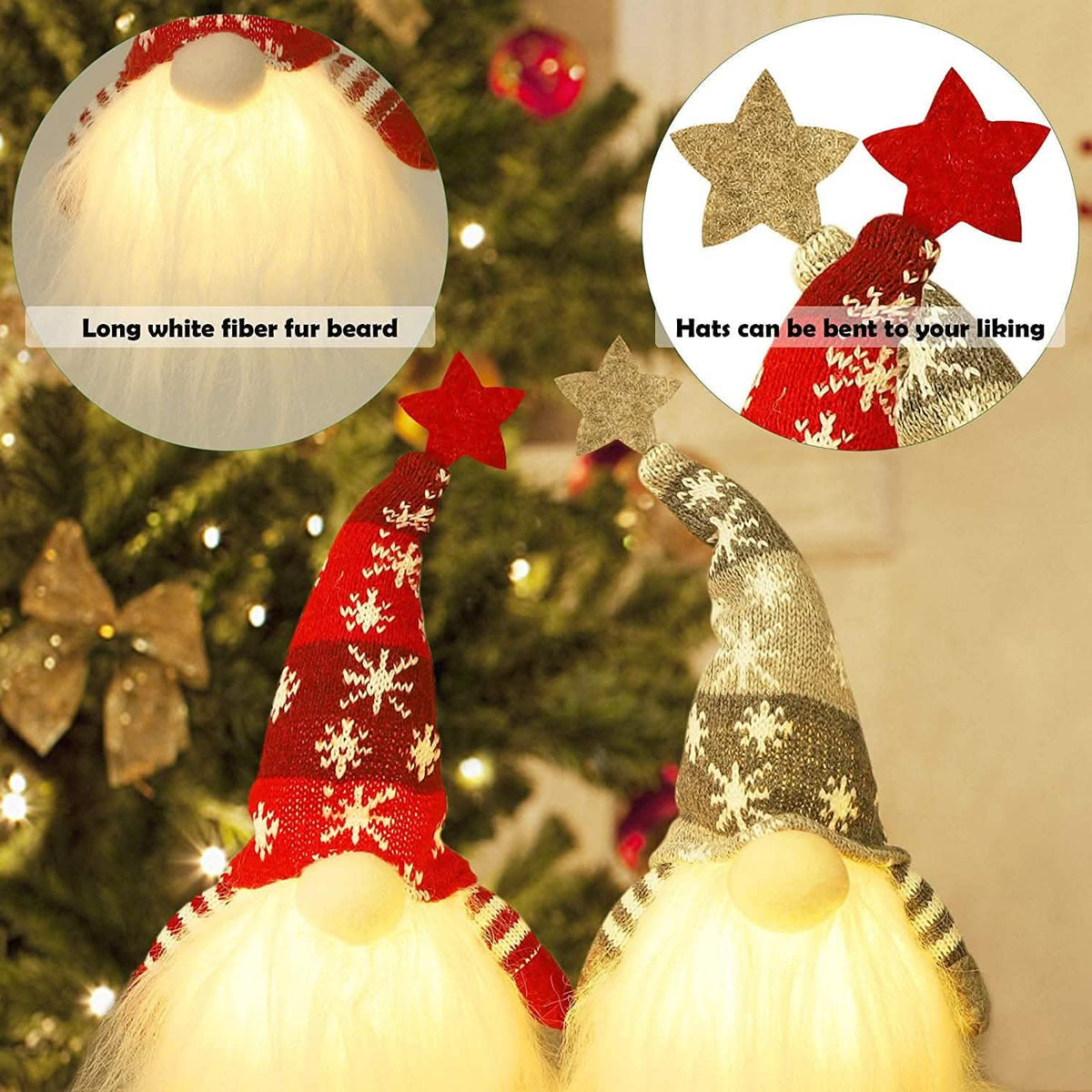2-Pieces: 11" Lighted Christmas Gnome Santa
