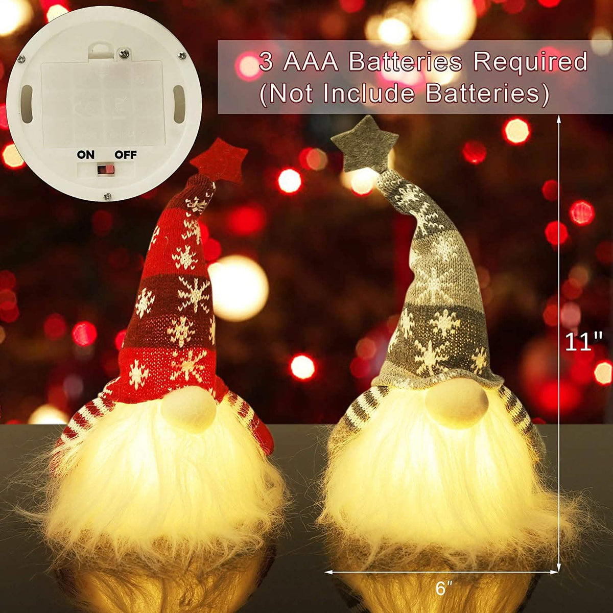 2-Pieces: 11" Lighted Christmas Gnome Santa
