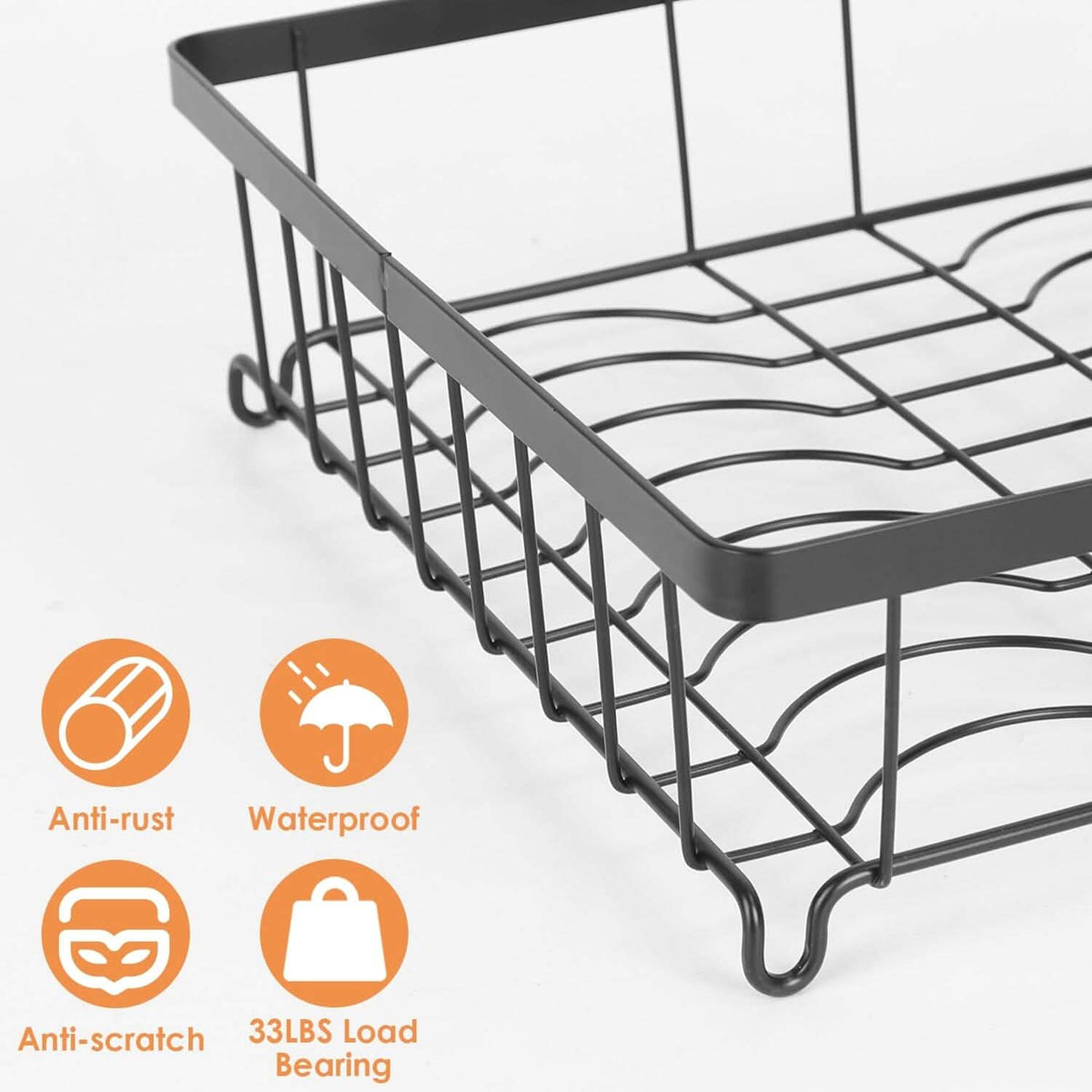 2-Tier Dish Rack Drainer Organizer Set with Utensil Cup Holder Rack Swivel Spout