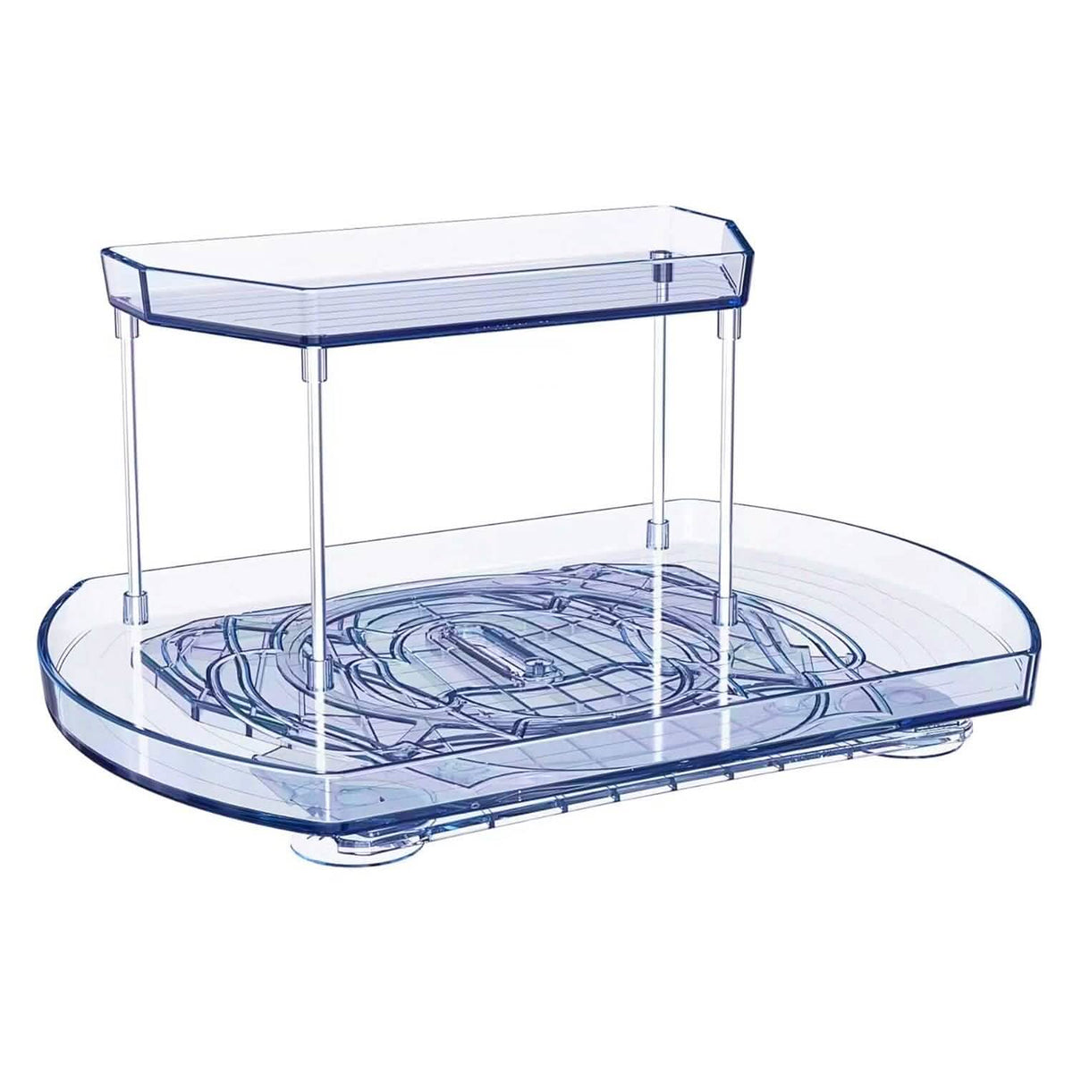 2-Tier Turntable Organizer Rectangular Refrigerator Spinner Storage Rack with 360° Rotatable Slide Rail