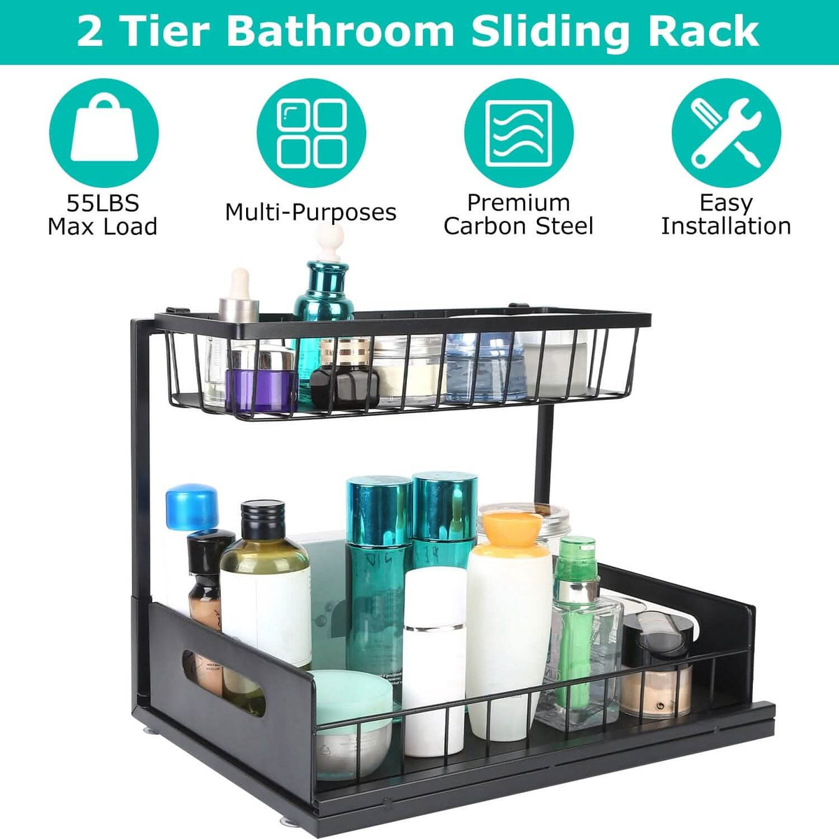2-Tier Under Sink Organizer Pull Out Basket Storage