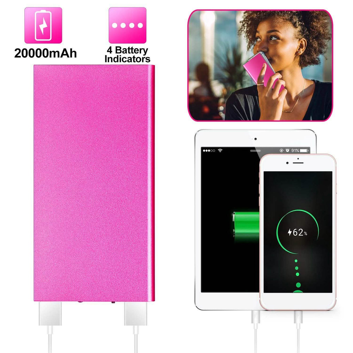 20000mAh Power Bank Ultra Thin External Battery Pack