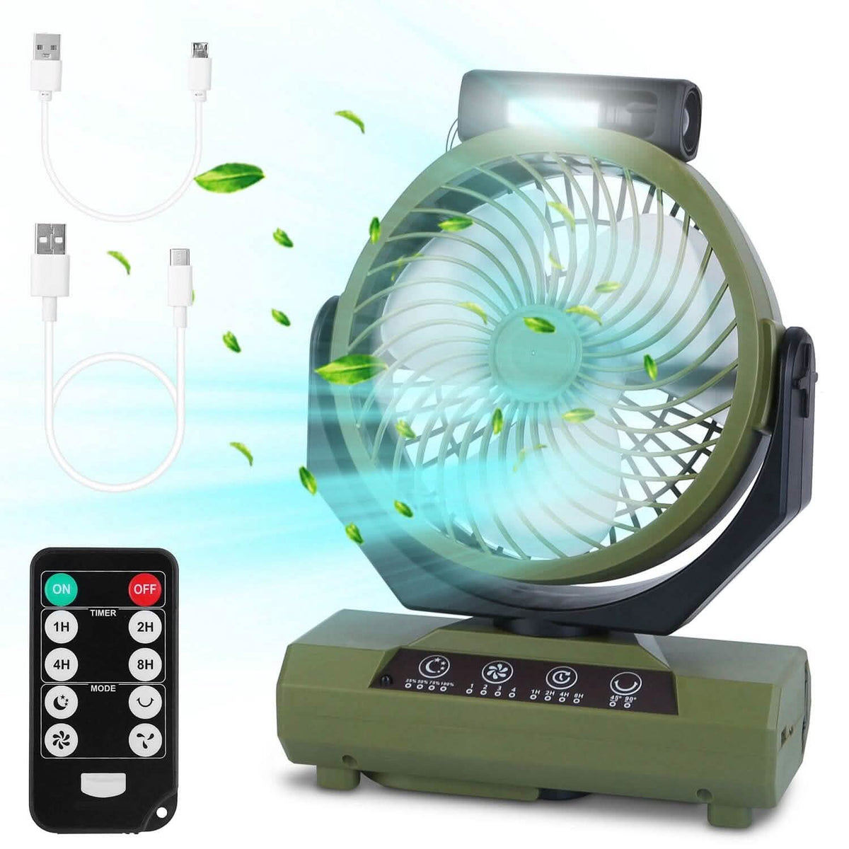 20000mAh Rechargeable Oscillating Camping Fan with Flashlight Hanging Hook Remote Control