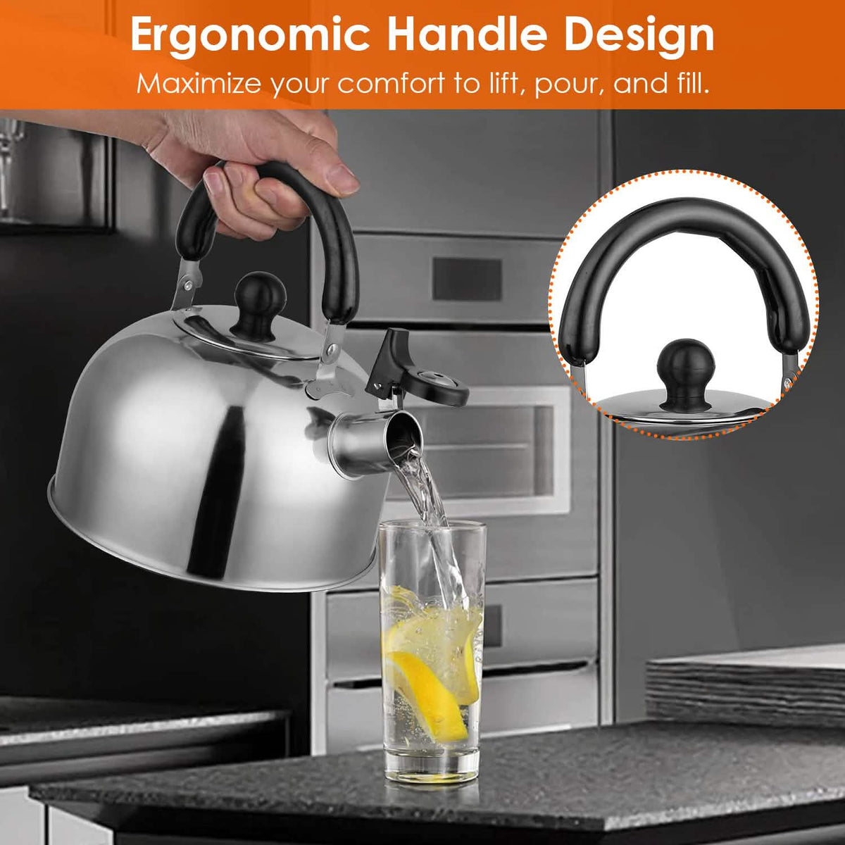 2.1 Quarts Stainless Steel Whistling Tea Kettle Stovetop Induction Gas Teapot