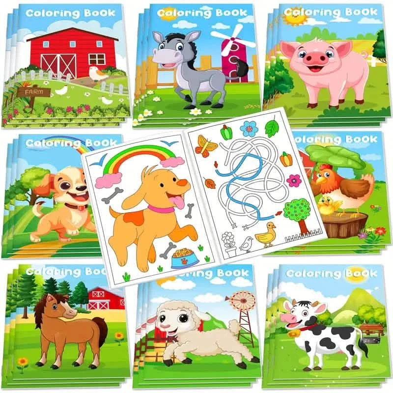 24-Pieces: Mini Coloring Books with 24 Stacking Crayons, Farm Themed