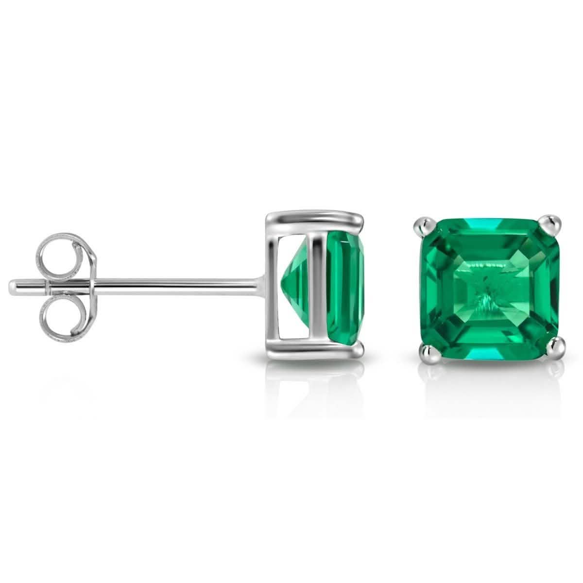 2CTW Created Emerald Asscher Cut Stud Earrings by MUIBLU Gems