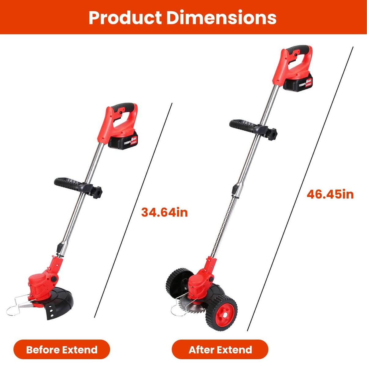 3-in-1 Electric Cordless Grass Wacker Battery Powered Grass Trimmer with Wheels Adjustable Head with 2-Pieces 2500mAh Batteries