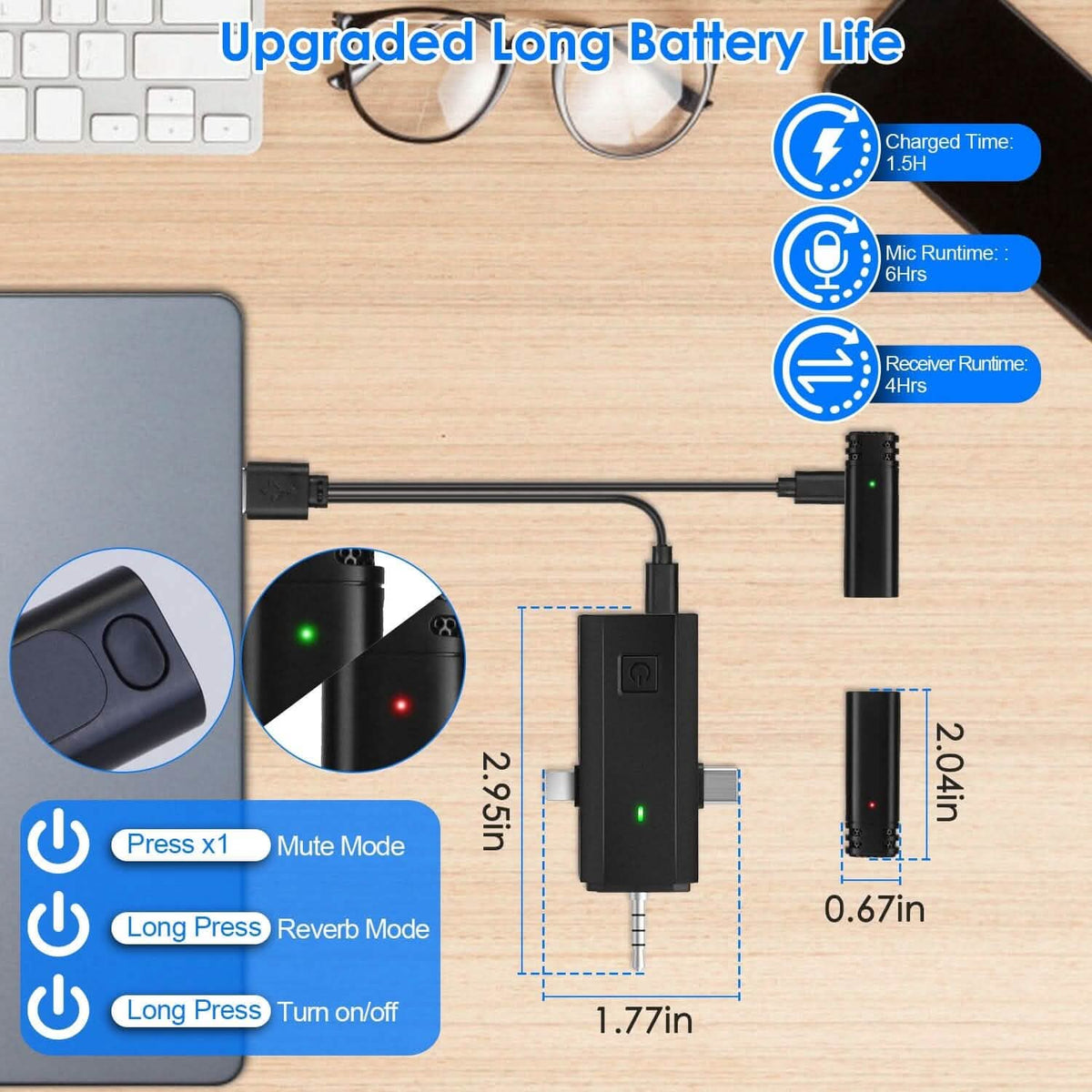 3-in-1 Wireless Clip On Microphone Omnidirectional Noise Reduction Plug