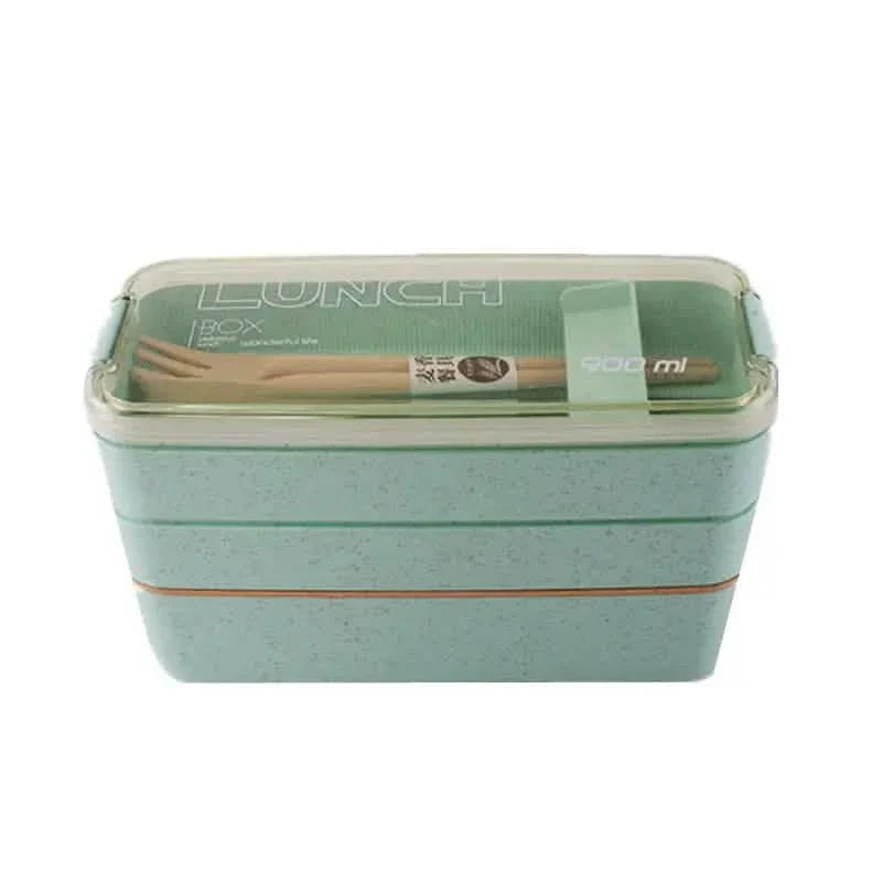 3-Layer Stackable Bento Box Japanese Lunch Box Kit with Spoon & Fork