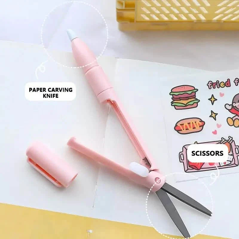 3-Pack: 2-in-1 Pen Style Scissors with Paper Cutter