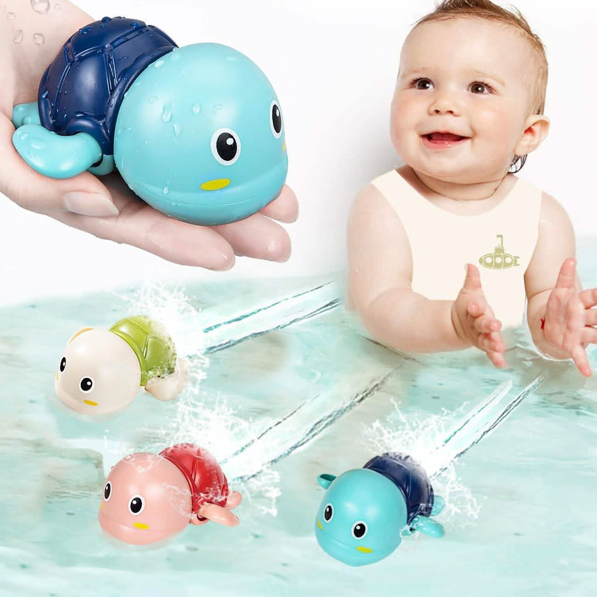 3-Pack: Cute Swimming Turtle Bath Toys