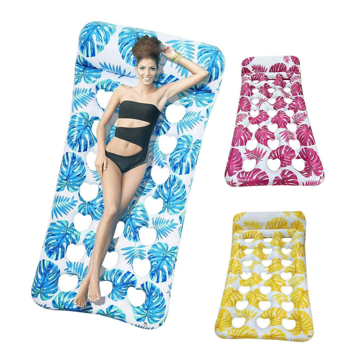 3-Pack: Inflatable Pool Float Raft Water Lounge 330lbs Load-Bearing Mattress with Headrest