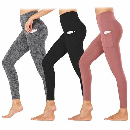 3-Pack: Women's Active Athletic Leggings with Side Pockets