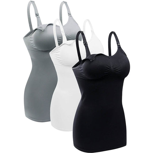 3-Pack: Womens Nursing Tank Tops Built in Bra for Breastfeeding