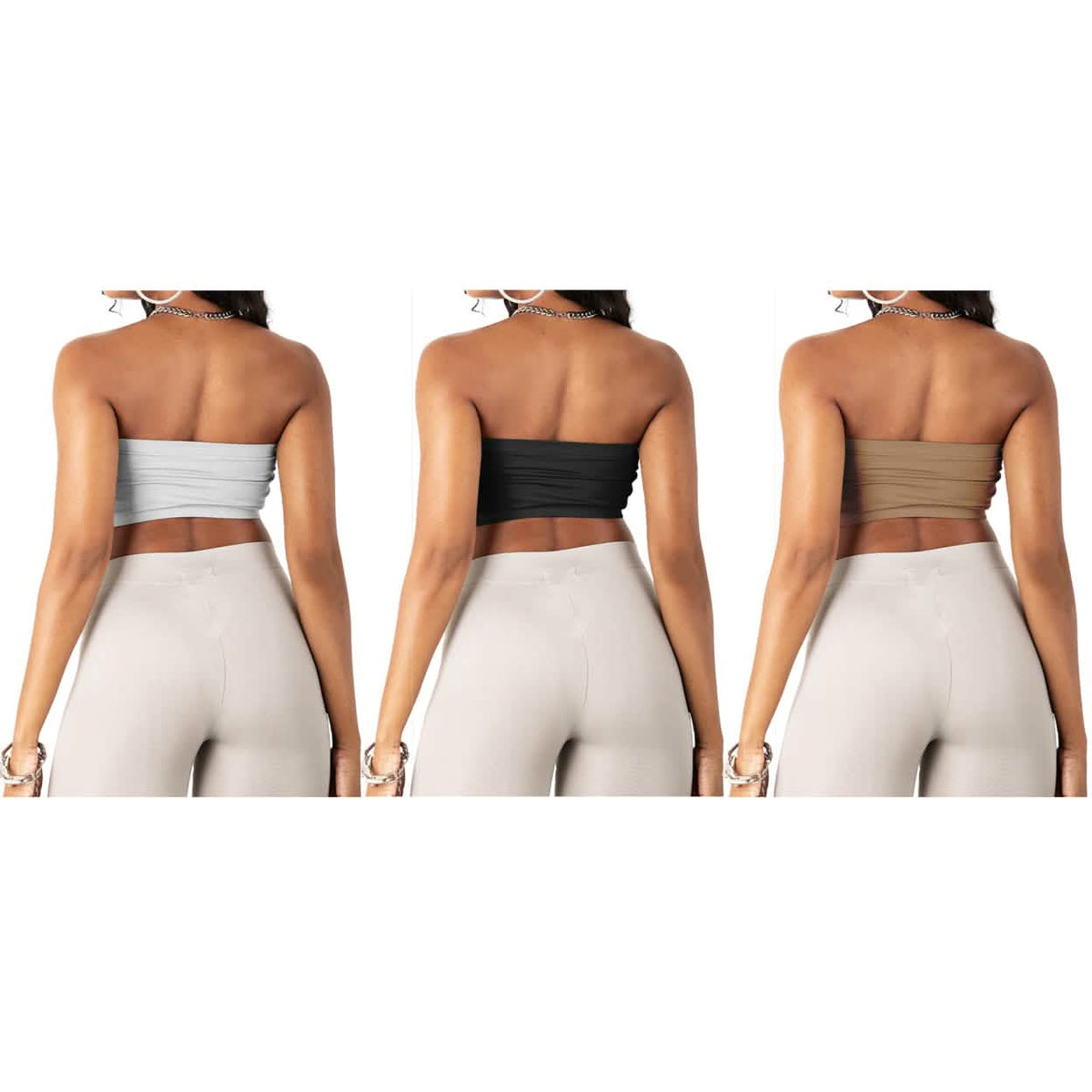 3-Pack: Women's Seamless Strapless Bandeau Crop Tube Top Bra Bralettes