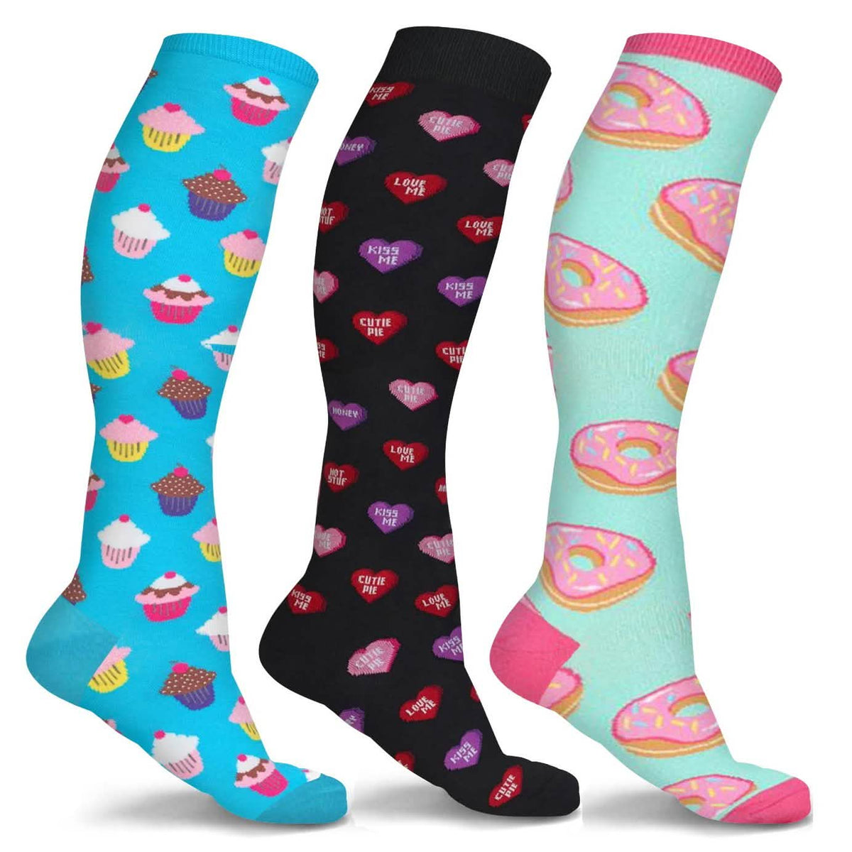 3-Pairs: DCF Unisex Fun and Patterned Knee-High Compression Socks
