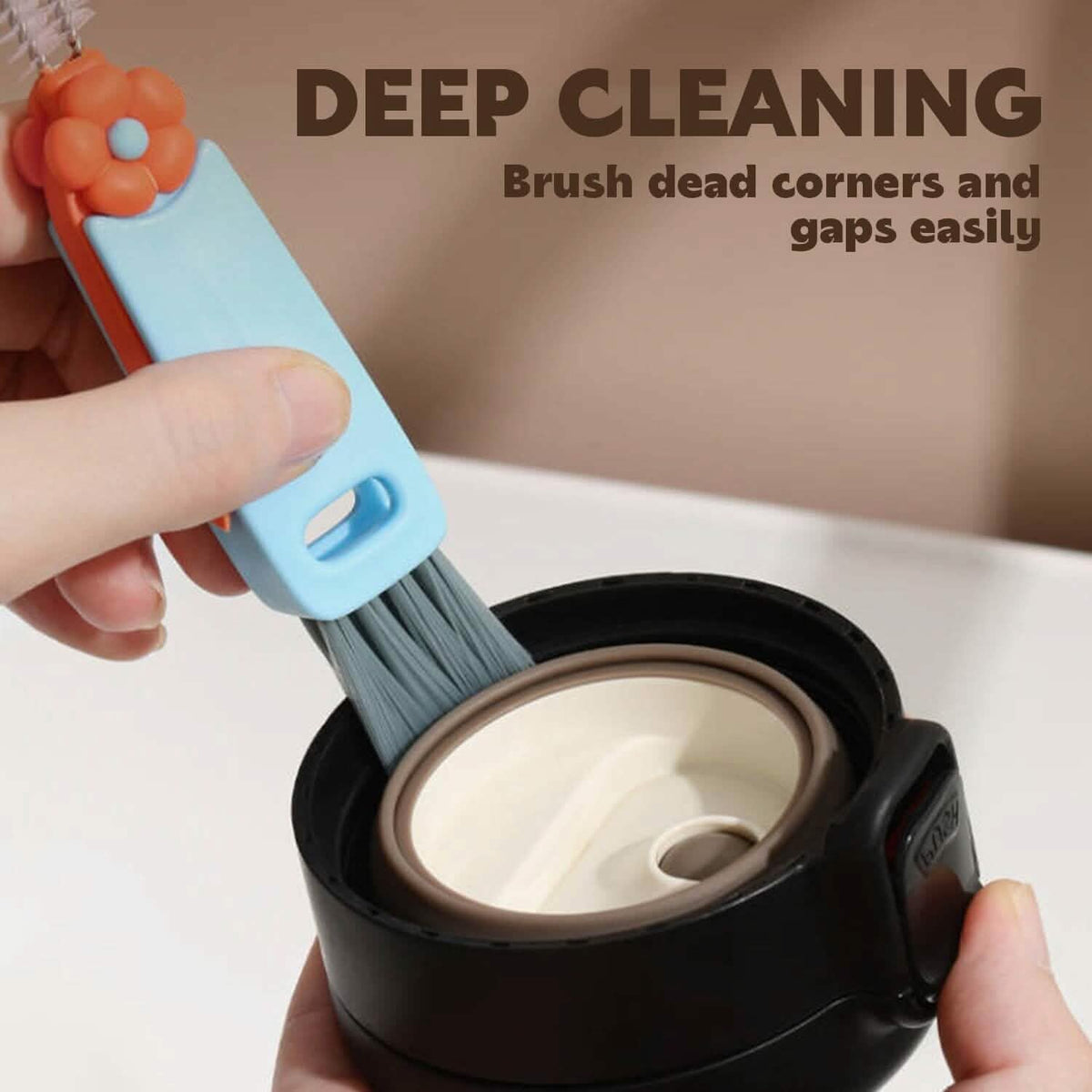3-Piece: 3-in-1 Petal Cup Lid Cleaning Brush