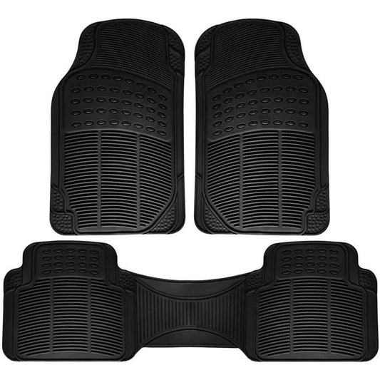 3-Piece: OxGord Car Floor Mats Ridged Rubber Full Set Universal Fit