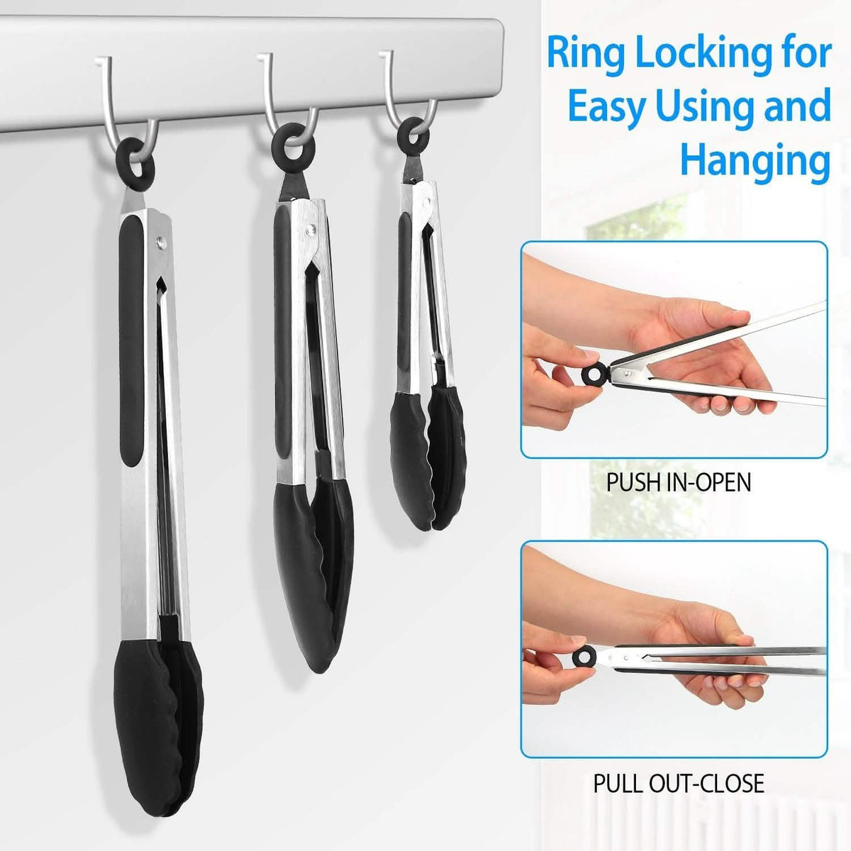 3-Pieces: Kitchen Tongs Stainless Steel with Silicon
