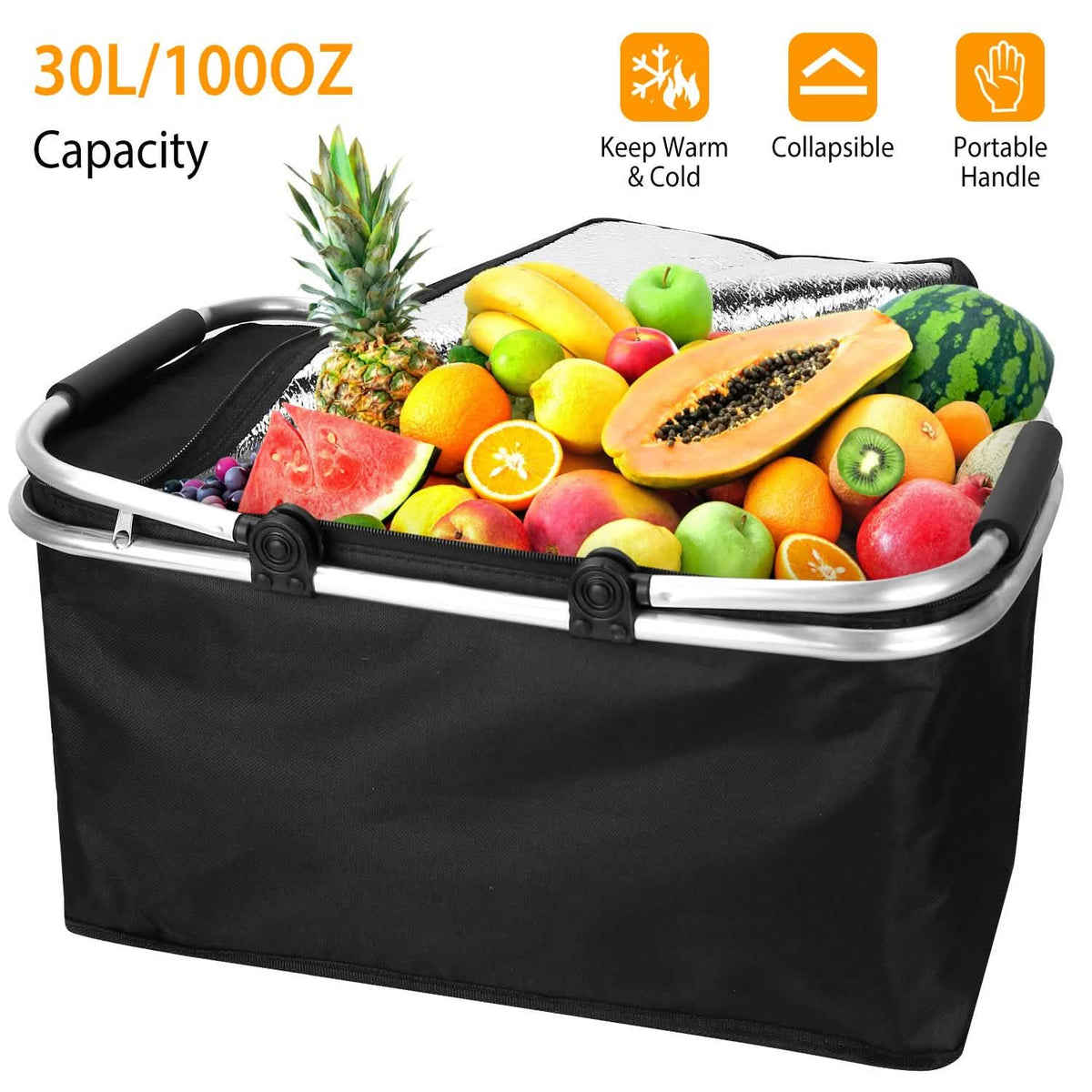30L Insulated Picnic Basket Cooler Collapsible Food Delivery Storage