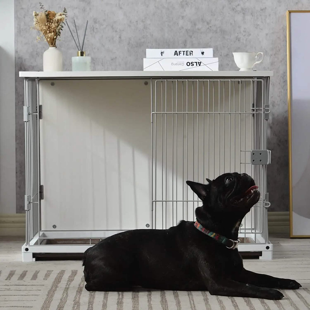 34" Long Elegant Wood Frame White Dog Cage