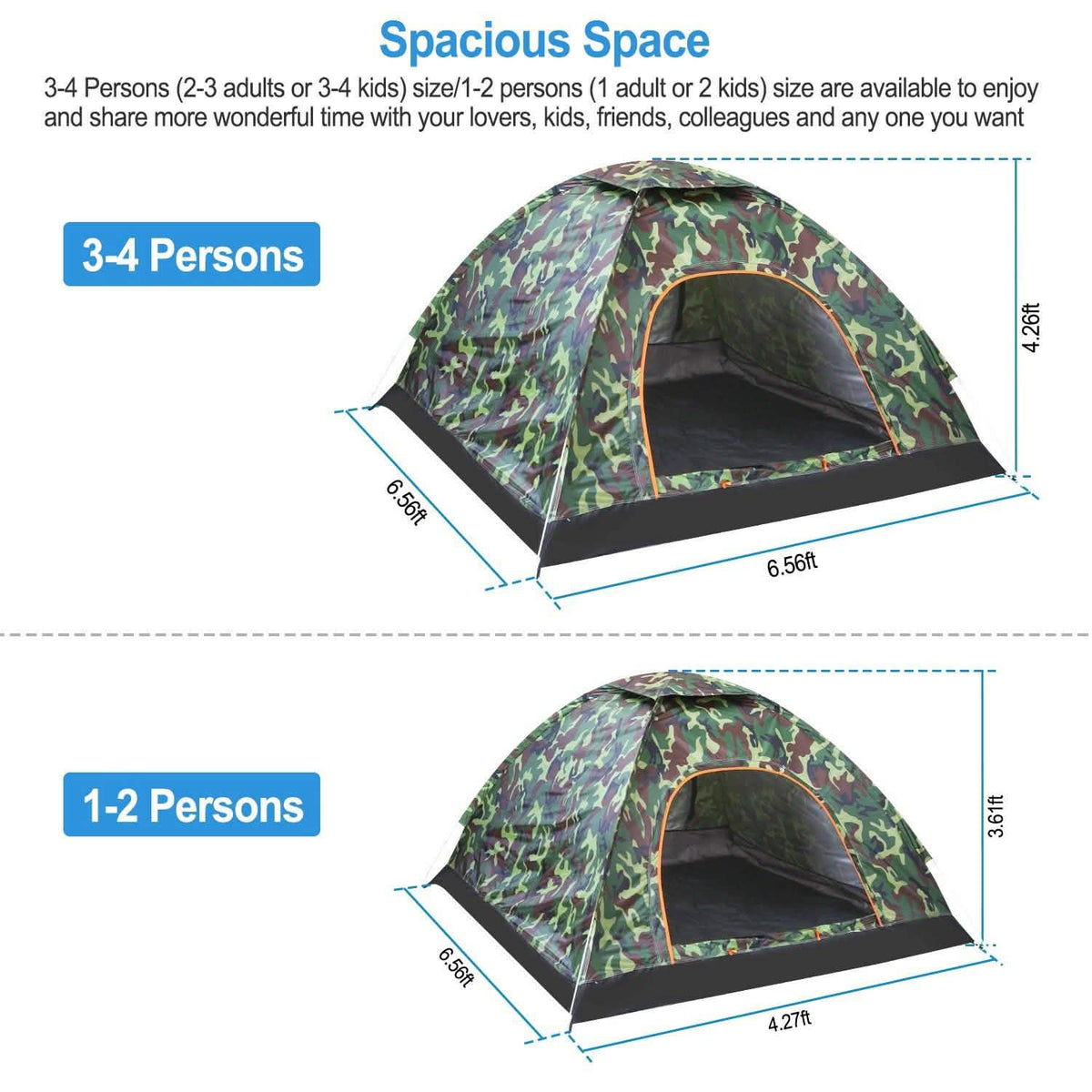 3/4 Person Instant Pop Up Dome Tent