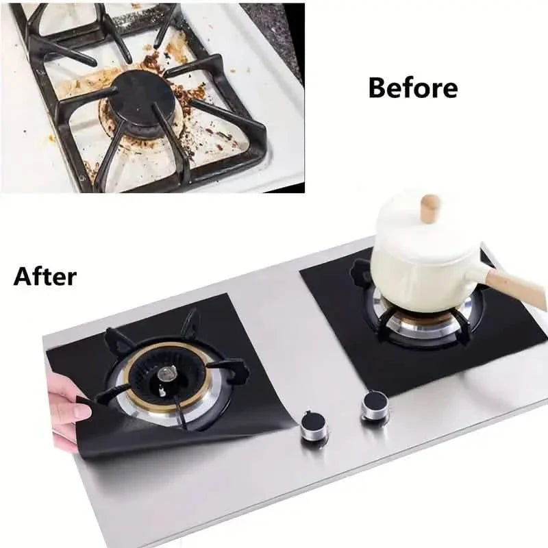 4-Pack: Gas Stove Burner Covers - Reusable Non-Stick PVC Stovetop Protector Liners
